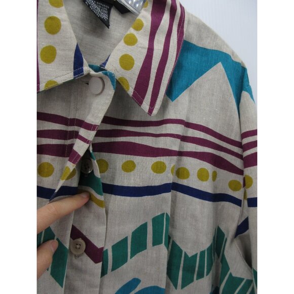 VINTAGE IB Diffusion Top 10 Linen Shirt Art Aztec Southwestern 90s * - Picture 6 of 13